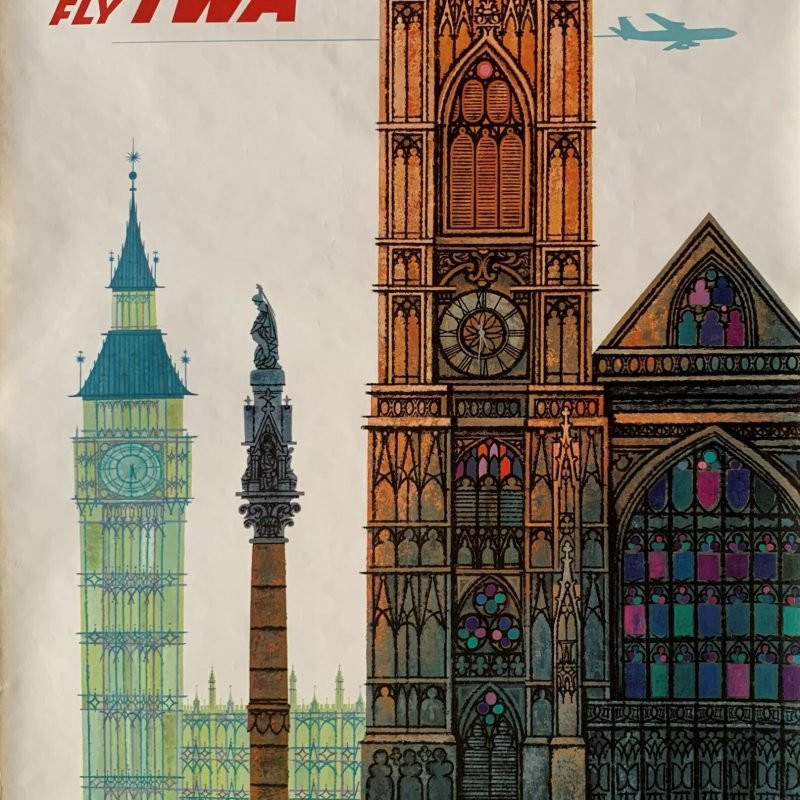 Original 1960s TWA London Travel Poster by David Klein