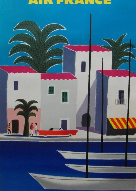 Original 1959 Air France 'Cote D'Azur' Travel/Destination Poster