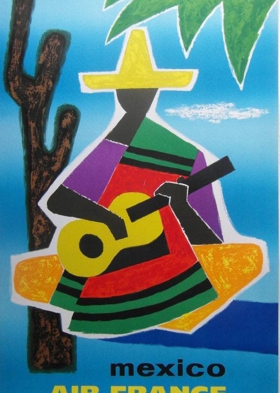 Original 1962 Air France Poster Promoting Travel to 'Mexico'.