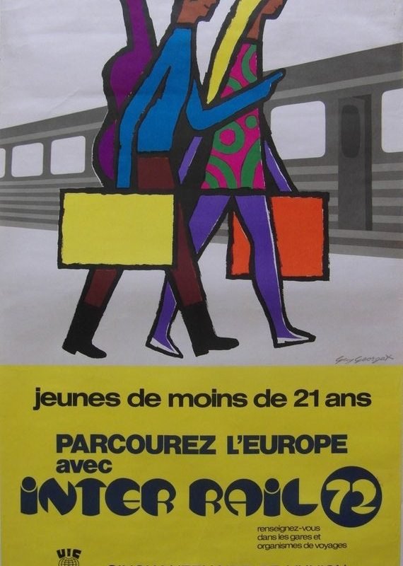 Original 1972 French National Railways Poster Advertising European Inter Rail Travel