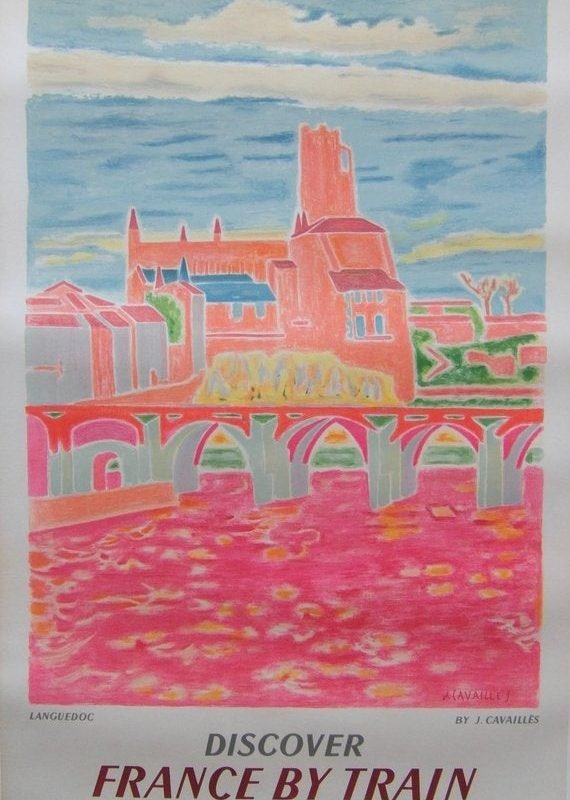 Original 1955 French National Railways Poster Promoting the Languedoc Region