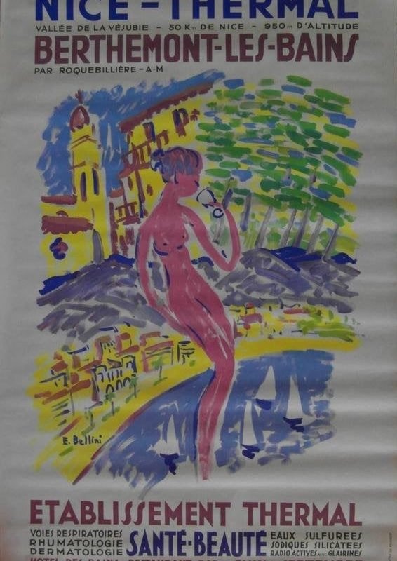 Large Original 1950s 'Nice- Thermal Spa' Travel/Destination Poster