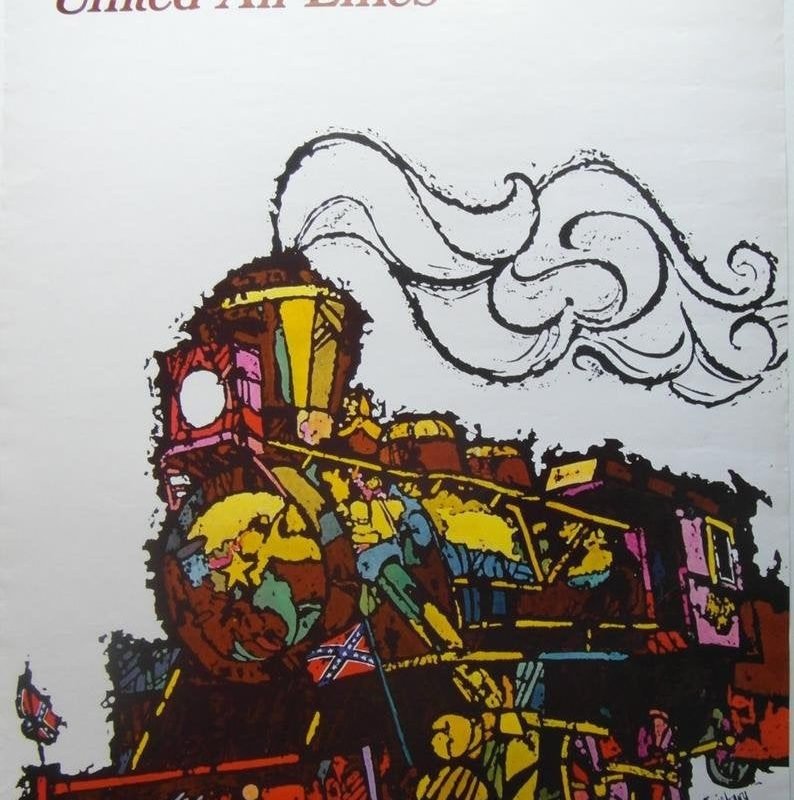 Original 1969 United Airlines Poster Advertising Travel to Atlanta USA.