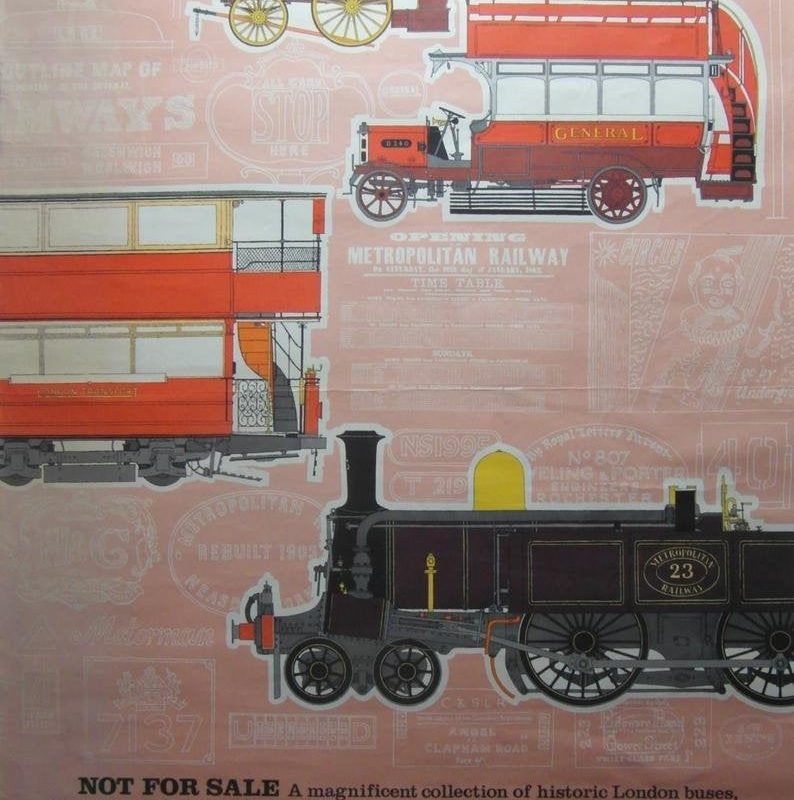 Original 1964 London Underground Poster Advertising a Collection of Historic London Buses