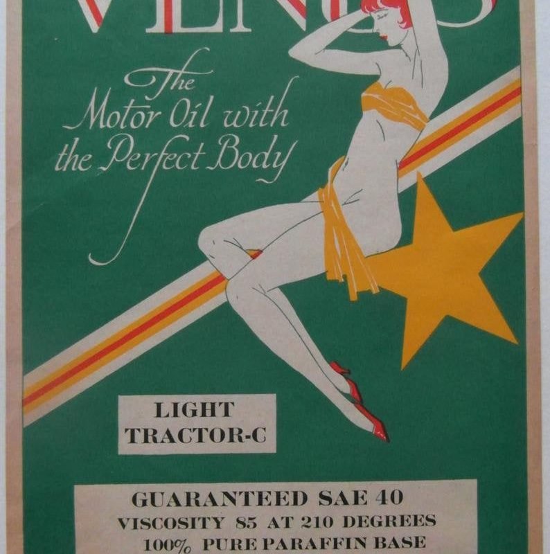 Original 1929 Art Deco Small Format Poster advertising Venus Motor Oil.