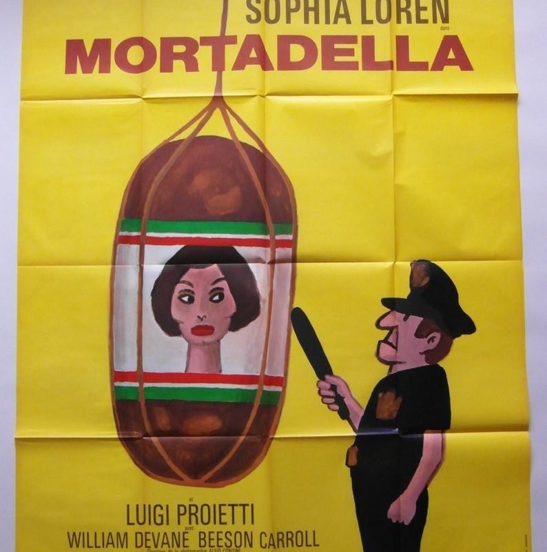 Original 1971 Savignac Grande French Movie Poster 'Mortadella' with Sophia Loren