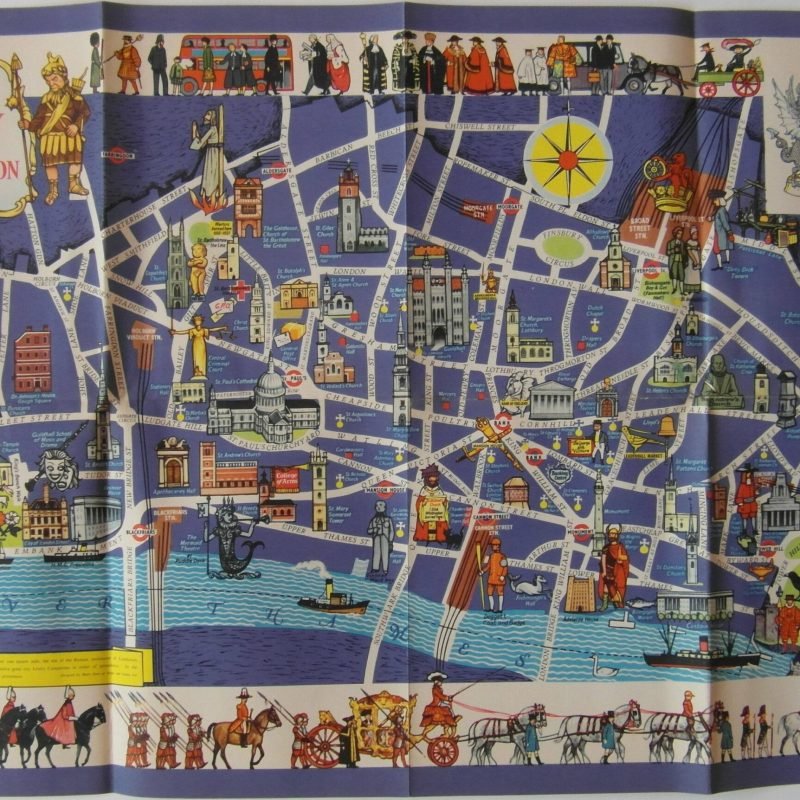 Original c1960 Pictorial Map of the City of London