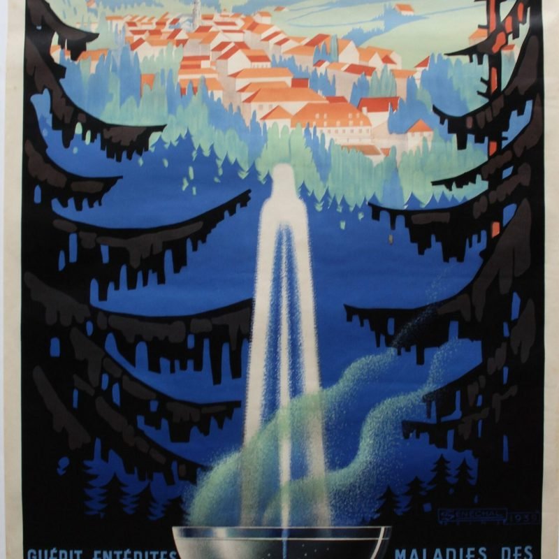 Original 1939 Art Deco Poster Promoting the Spa Town Plombières-les-Bains
