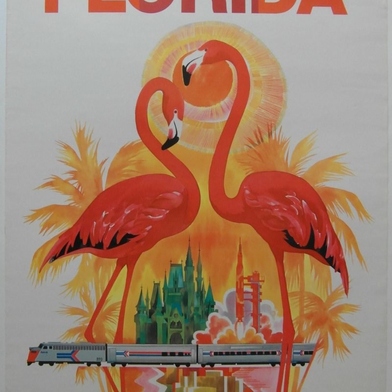 Original 1970s Amtrak Railway Poster by David Klein Promoting the Holiday State of Florida