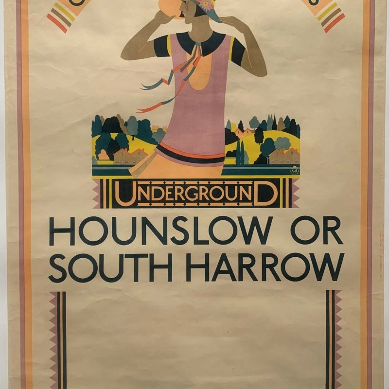 Original 1928 Art Deco London Underground Poster 'Cheap Return Fares- Hounslow or South Harrow'.