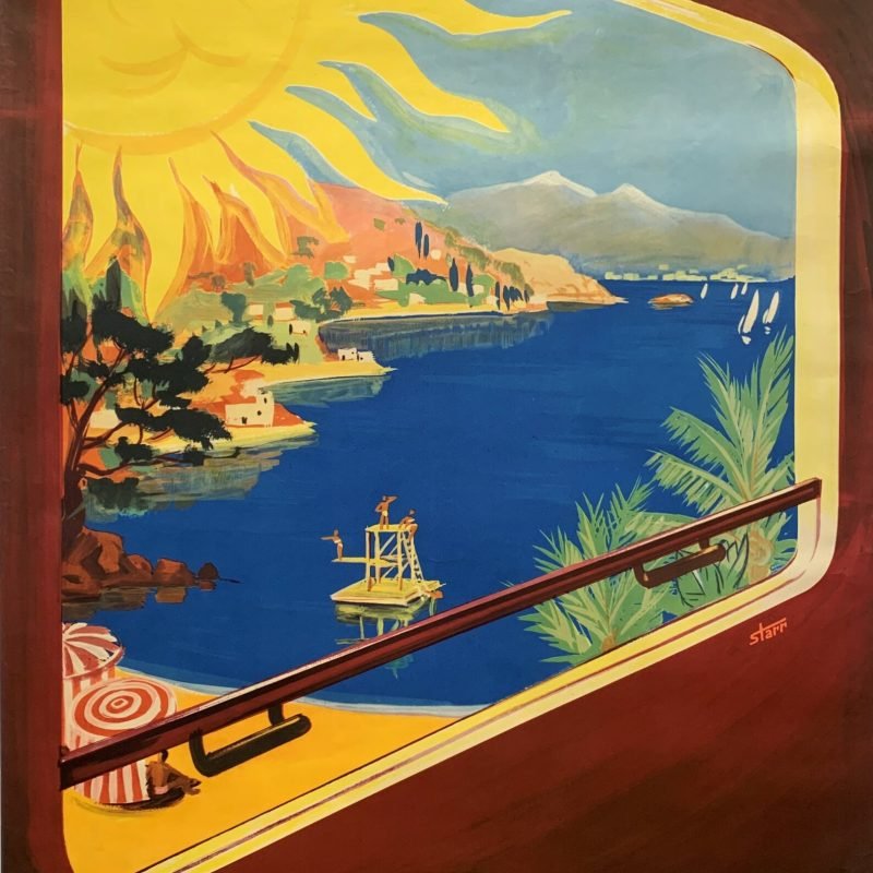 Original 1952 SNCF French Railways Poster Promoting the French Riviera