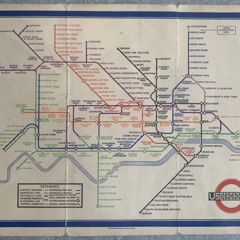 Rare Original 1933 First Edition 750M 1-33 Harry Beck London Underground Card Pocket Map