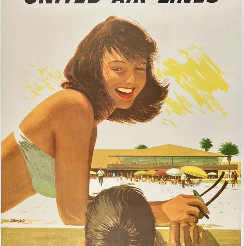 Original 1960 United Airlines 'Las Vegas' Poster by Stan Galli