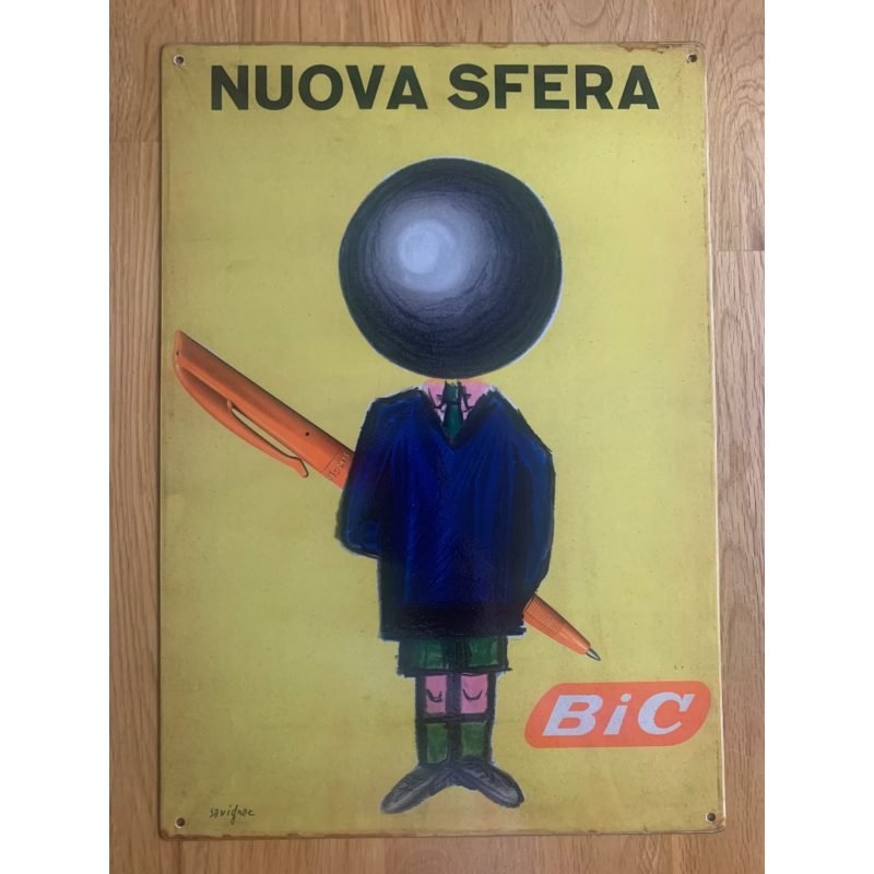 Vintage Italian ball point pen advertising sign by celebrated artist Raymond Savignac